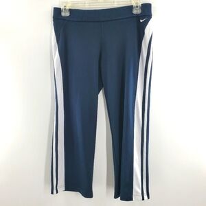 Nike navy blue and white striped cropped workout pants small